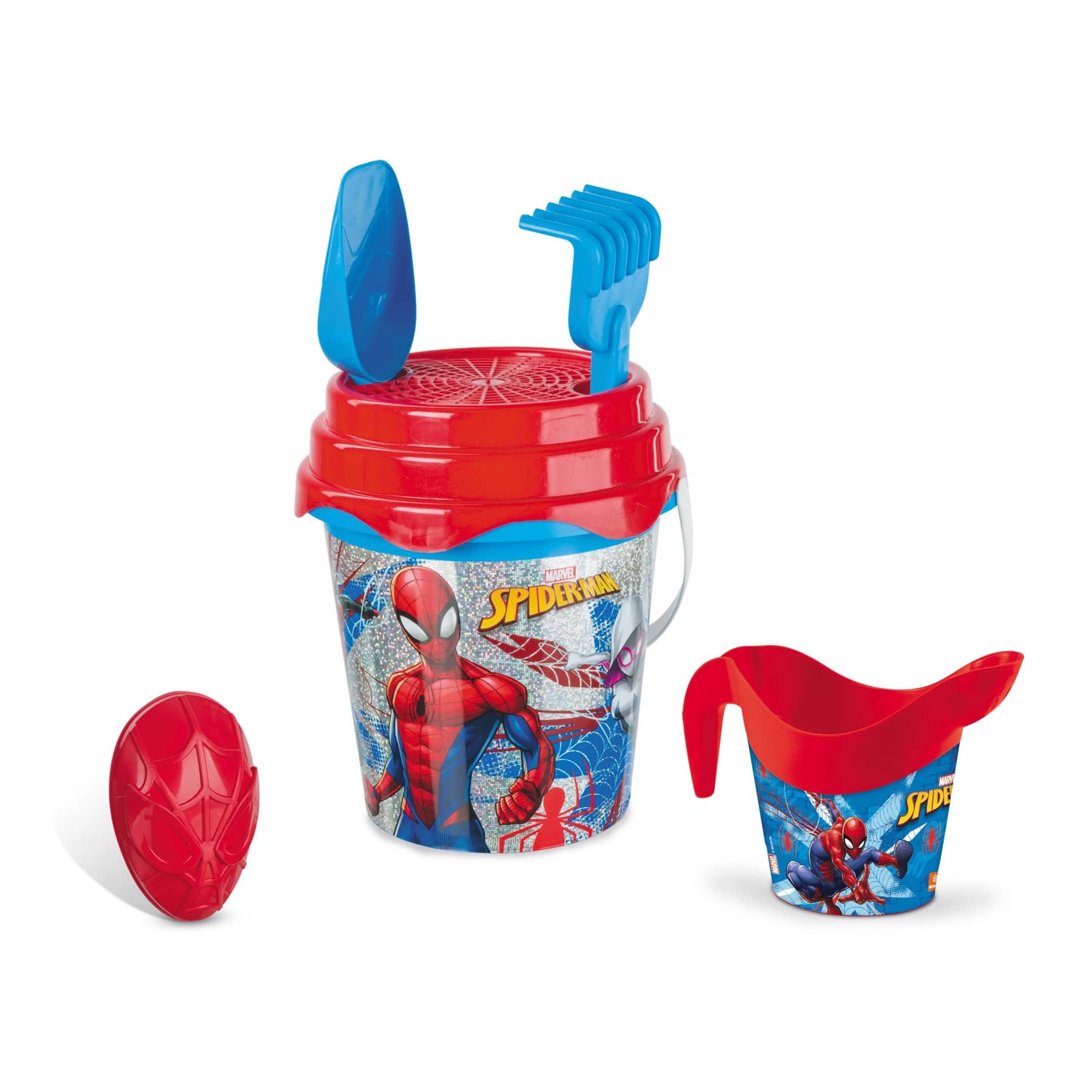 Multicolore Mondo Mondo-28597 Bucket Glitter Spiderman Plage Seau Renew Toys 28597 